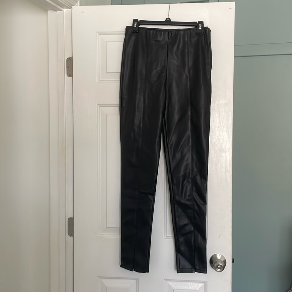Black Vegan Leather Split Leg Trousers NWT